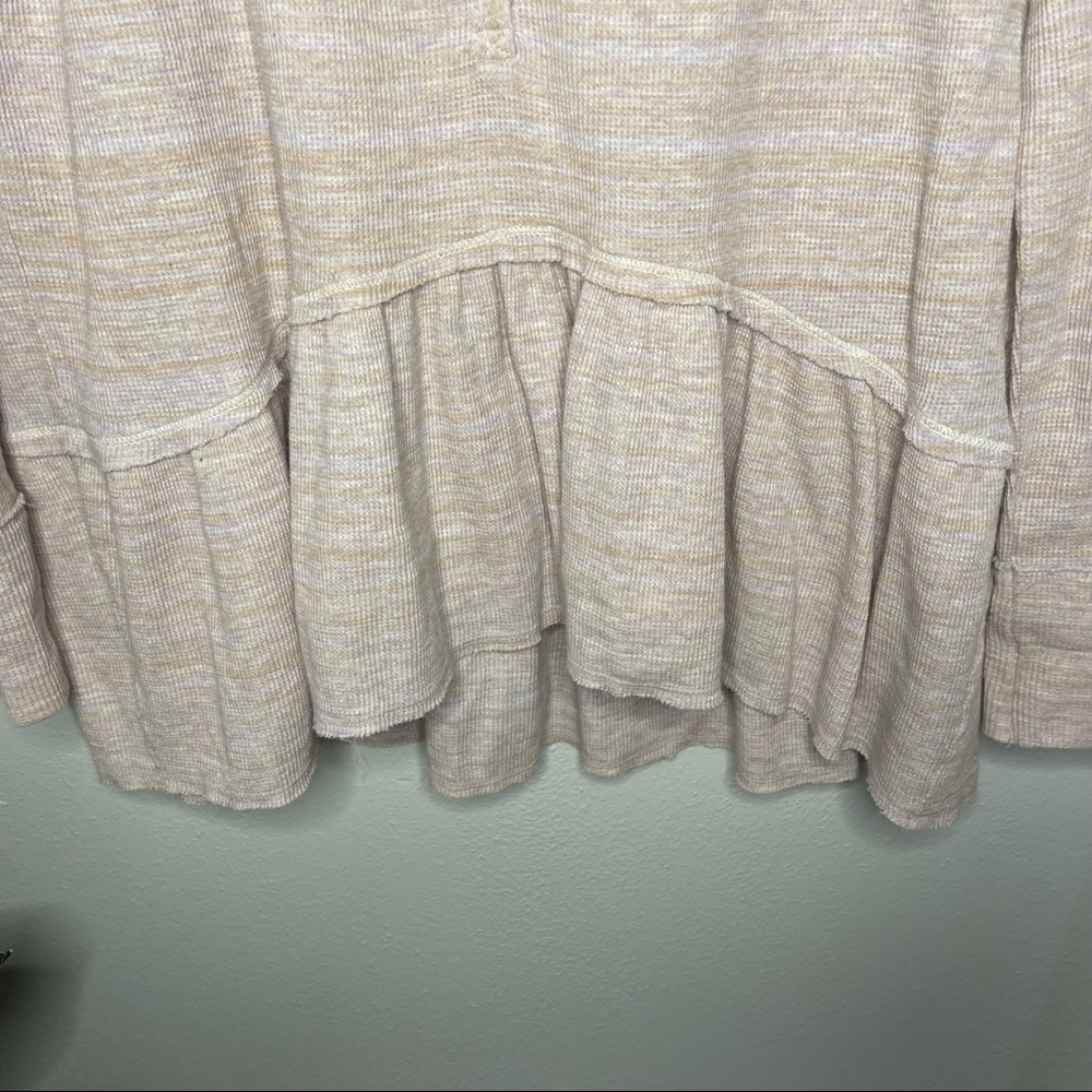 We the Free Free People Pink Coastline Peplum Long Sleeve Ruffle Hem Sweater Med - Picture 6 of 11